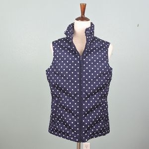 Land's End navy white polka dot down vest Small